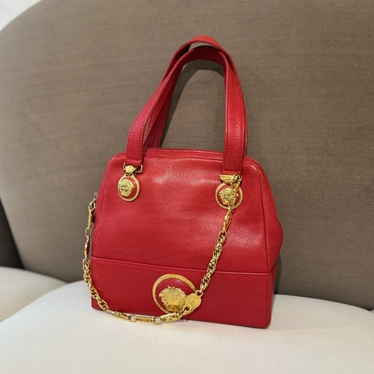 Versace Vintage Golden Medusa Red Leather Mini Handbag