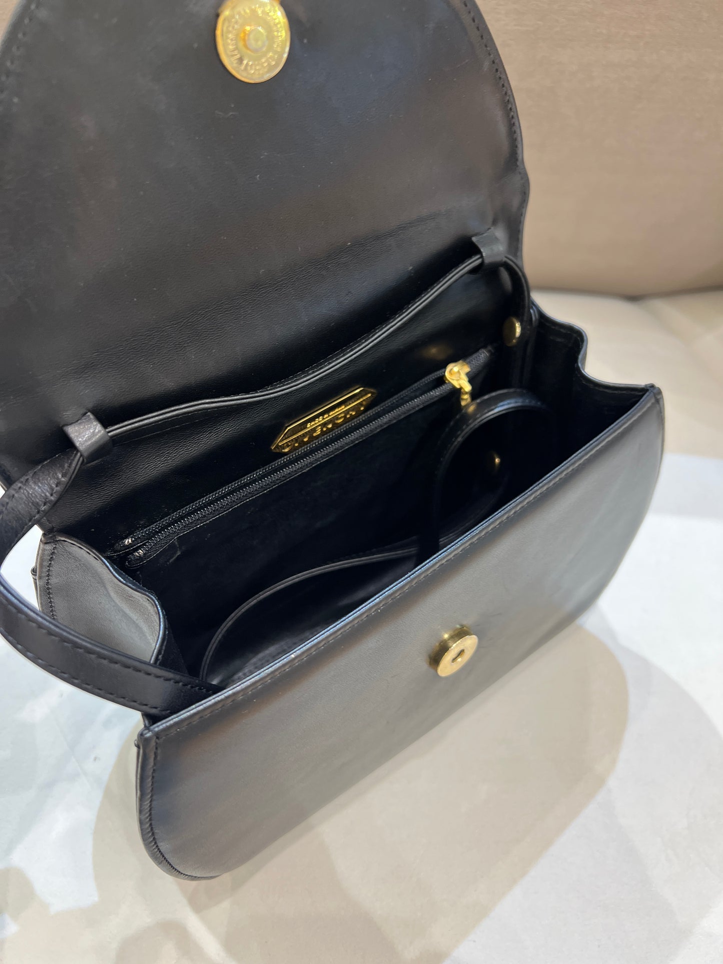 Givenchy Vintage Golden Logo With Black Leather Top Handle Bag