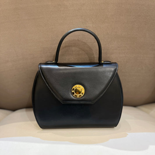 Givenchy Vintage Golden Logo With Black Leather Top Handle Bag