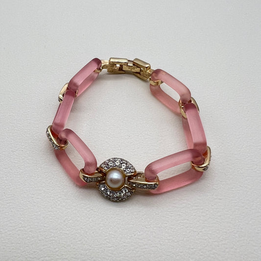 Givenchy Vintage Pearl In Circle with Rhinestone Pink and Golden Bracelet