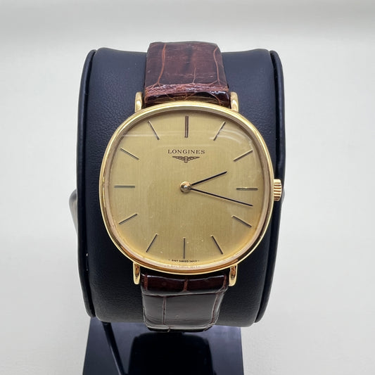 Longines Vintage Ivory Face With Brown Leather Strap Watch