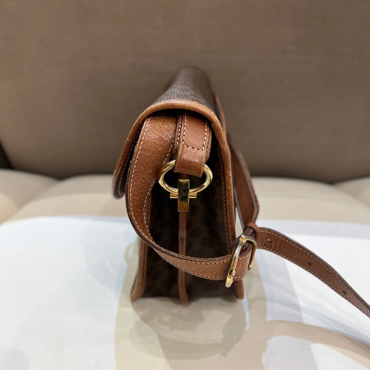 Celine Vintage Brown Macadam Monogram Shoulder Bag