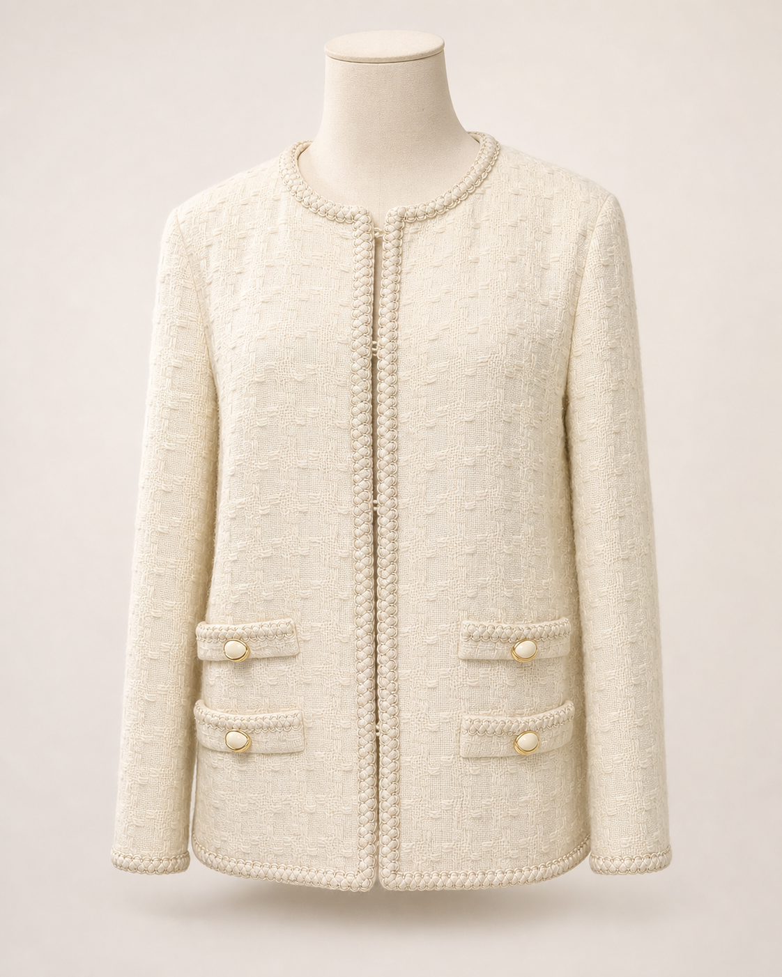 Gucci Vintage Cream Tweed Cropped Collarless Jacket