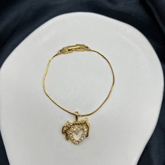 Givenchy Vintage Logo Rhinestone Heart Shape Bracelet