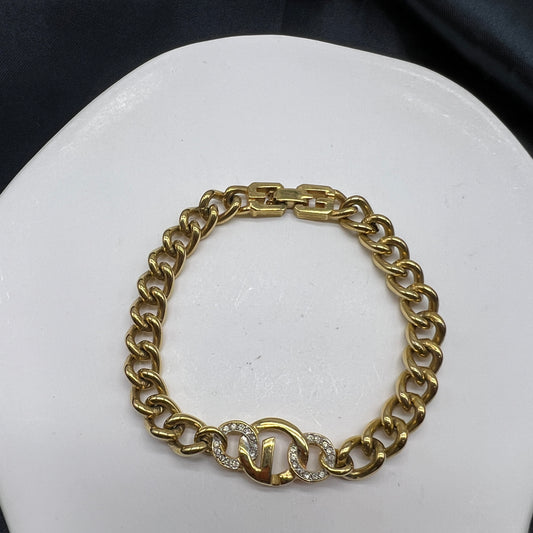 Givenchy Vintage G Logo With Rhinestone Golden Bracelet