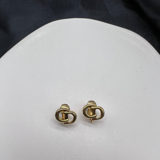 Christian Dior Vintage Cd Logo Golden Clip On Earrings