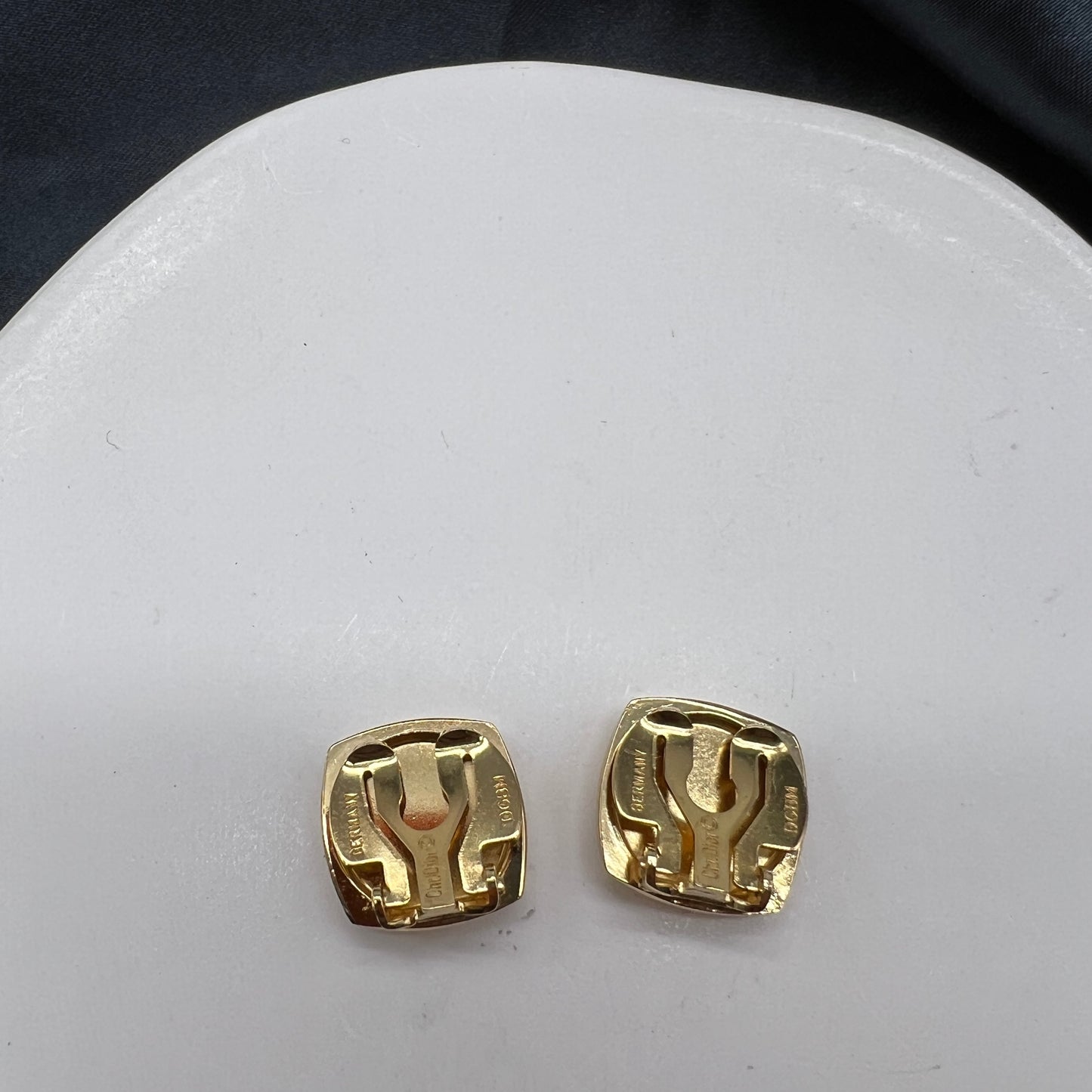 Christian Dior Vintage Cd Logo Golden Square Clip-On Earrings