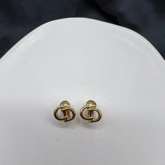 Christian Dior Vintage Cd Logo Golden Clip On Earrings