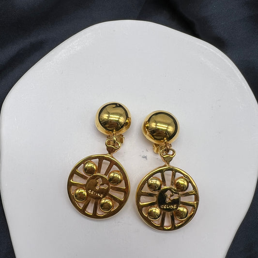 Celine Vintage Golden Wheel Clip-On Earrings