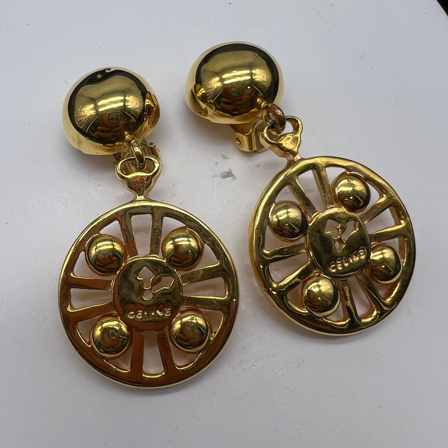 Celine Vintage Golden Wheel Clip-On Earrings