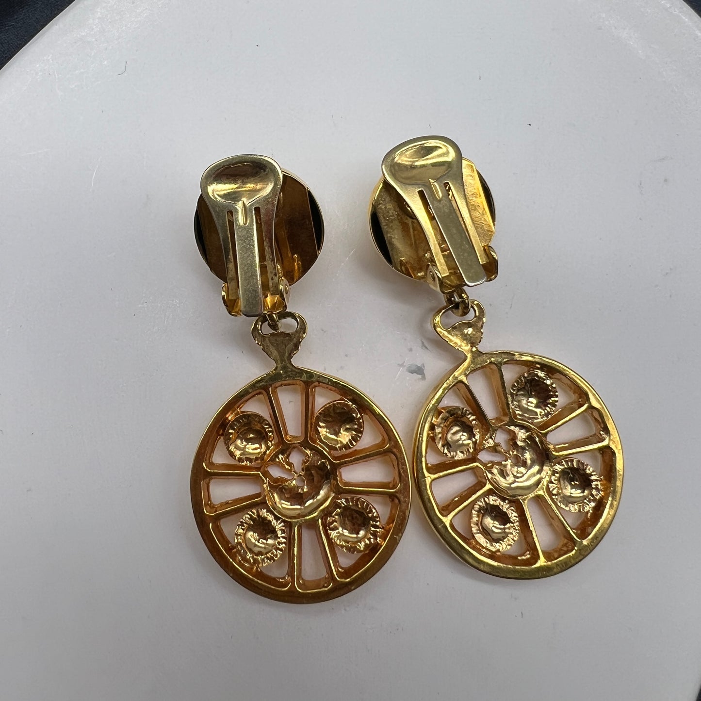 Celine Vintage Golden Wheel Clip-On Earrings