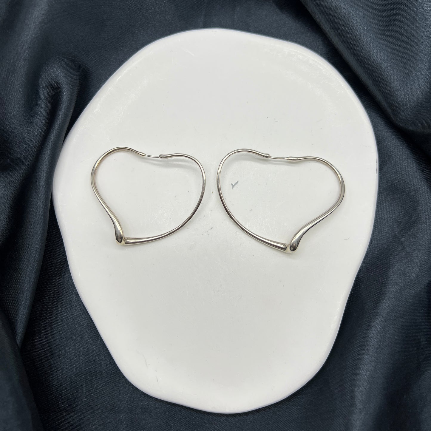 Tiffany Vintage Large Open Heart 925 Silver Earrings