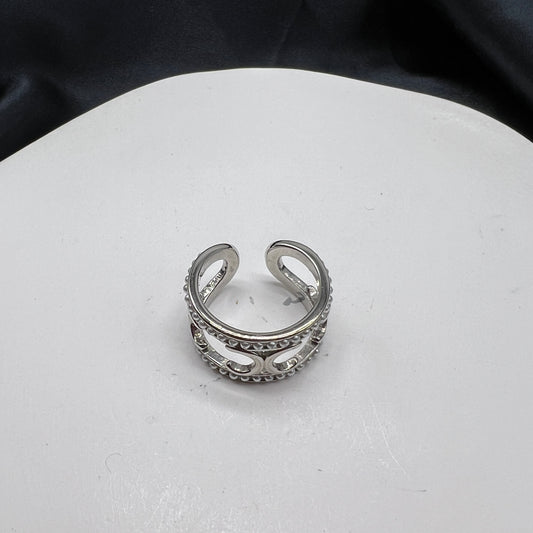 Celine Vintage Cc Logo Silver Color Open Ring #14