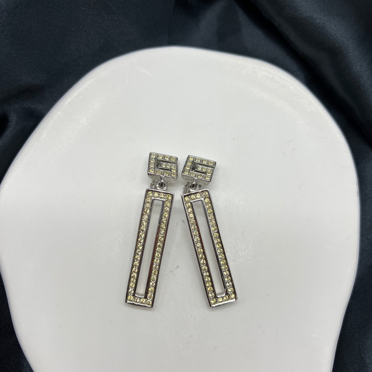 Givenchy Vintage G Logo With Rhinestone Silver Color Clip-On Earrings