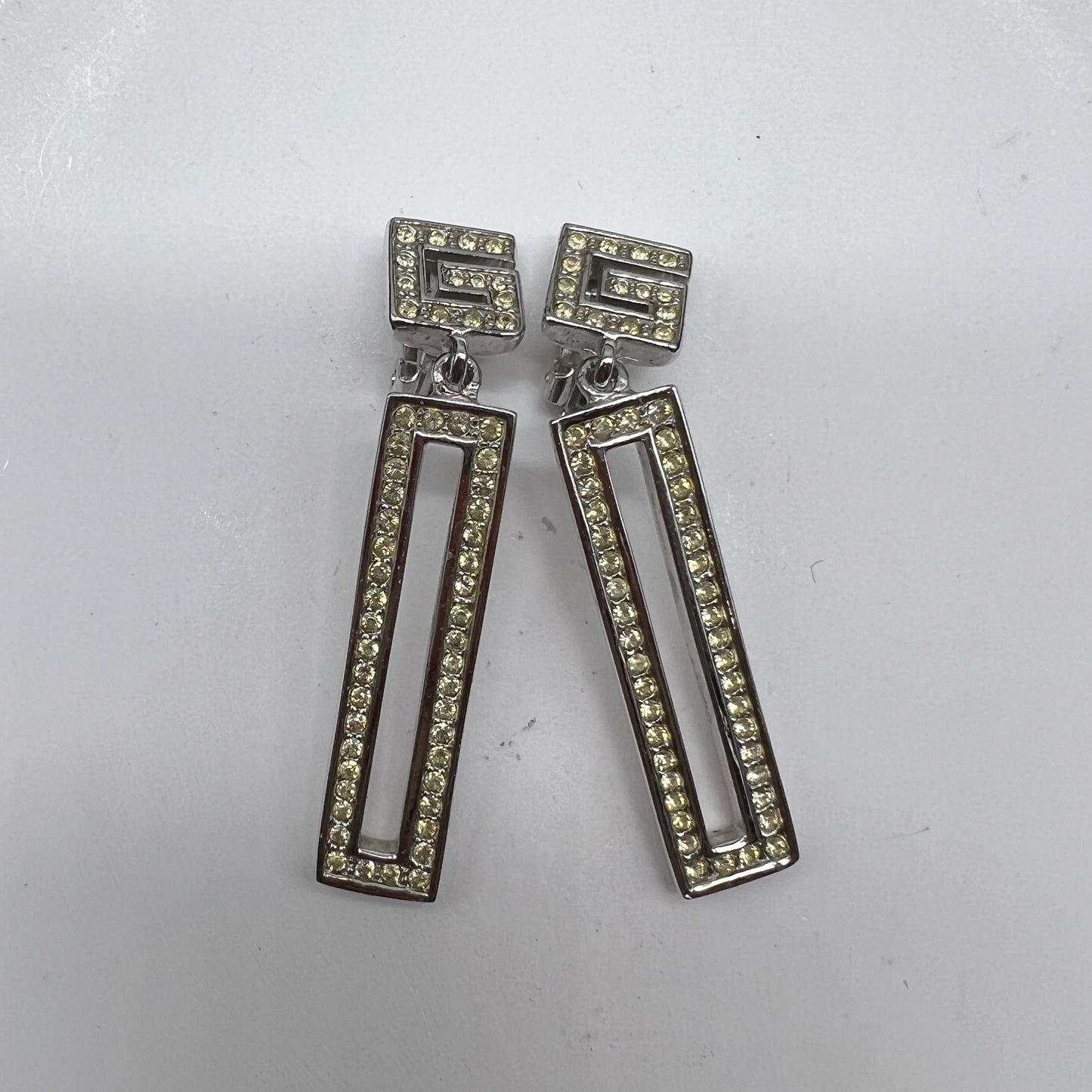 Givenchy Vintage G Logo With Rhinestone Silver Color Clip-On Earrings