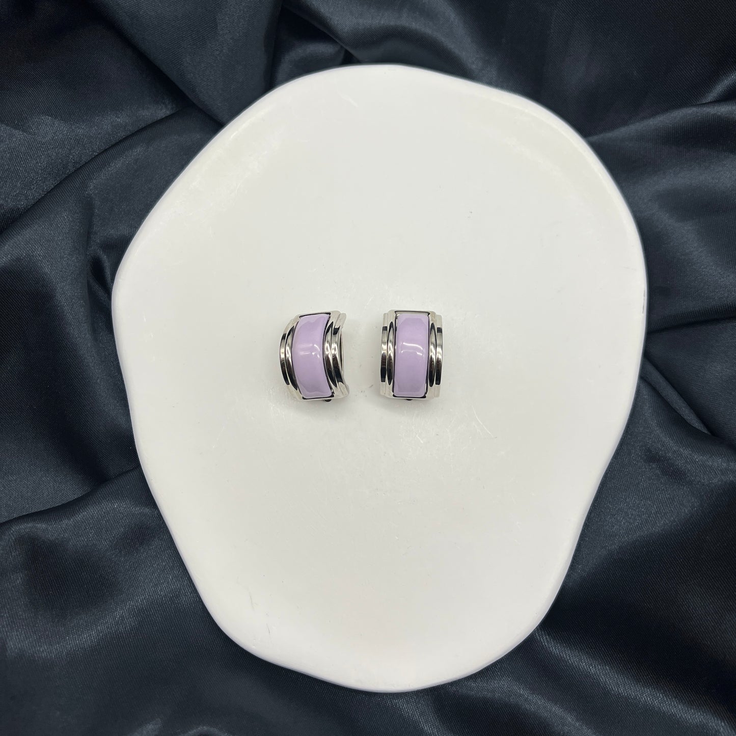 Hermes Vintage Lavender Enamelled Silver Clip-On Earrings