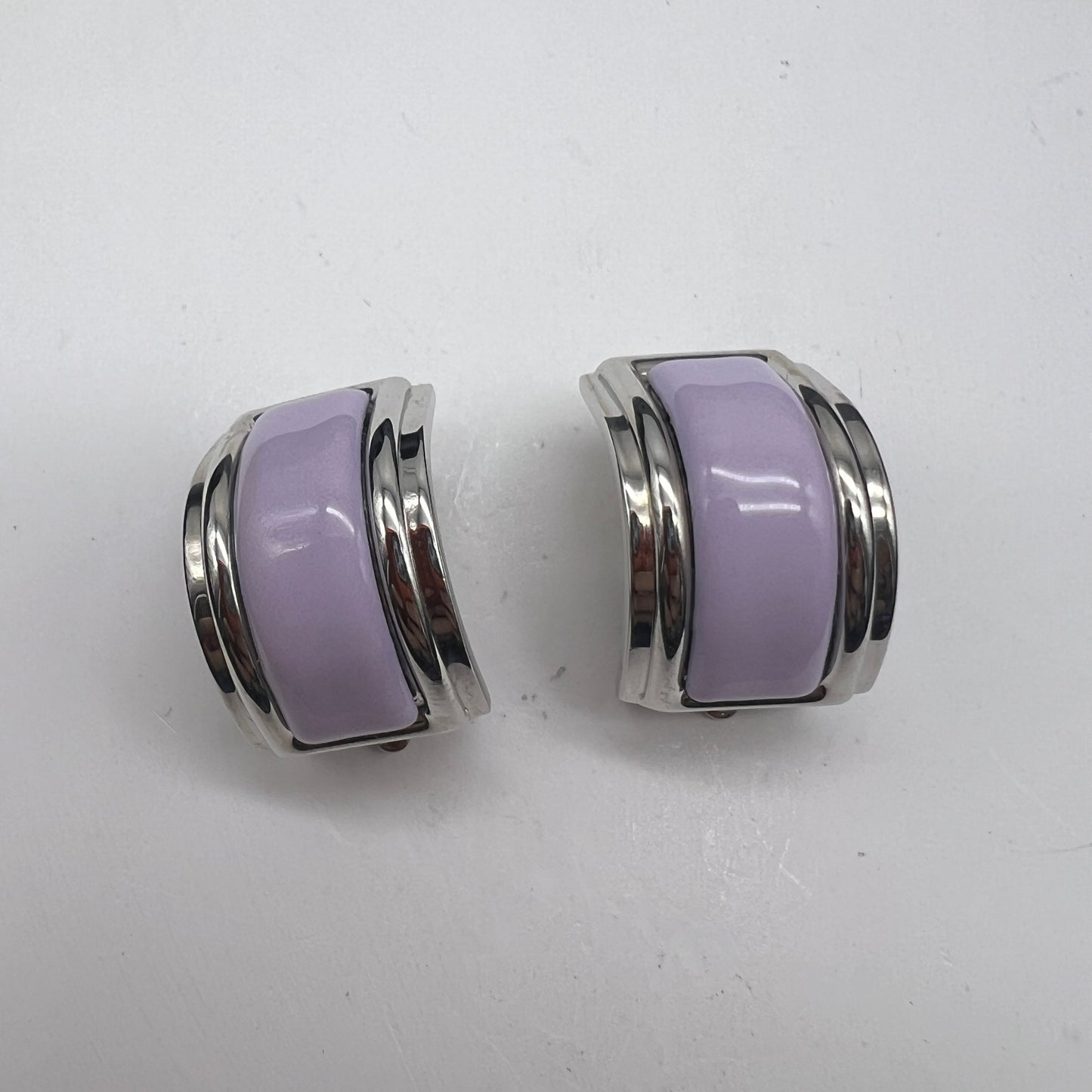 Hermes Vintage Lavender Enamelled Silver Clip-On Earrings