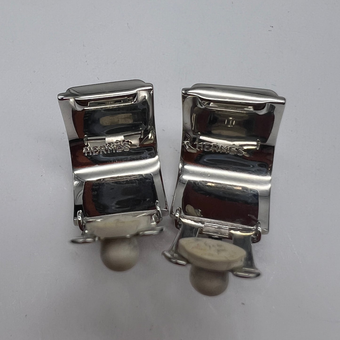 Hermes Vintage Lavender Enamelled Silver Clip-On Earrings