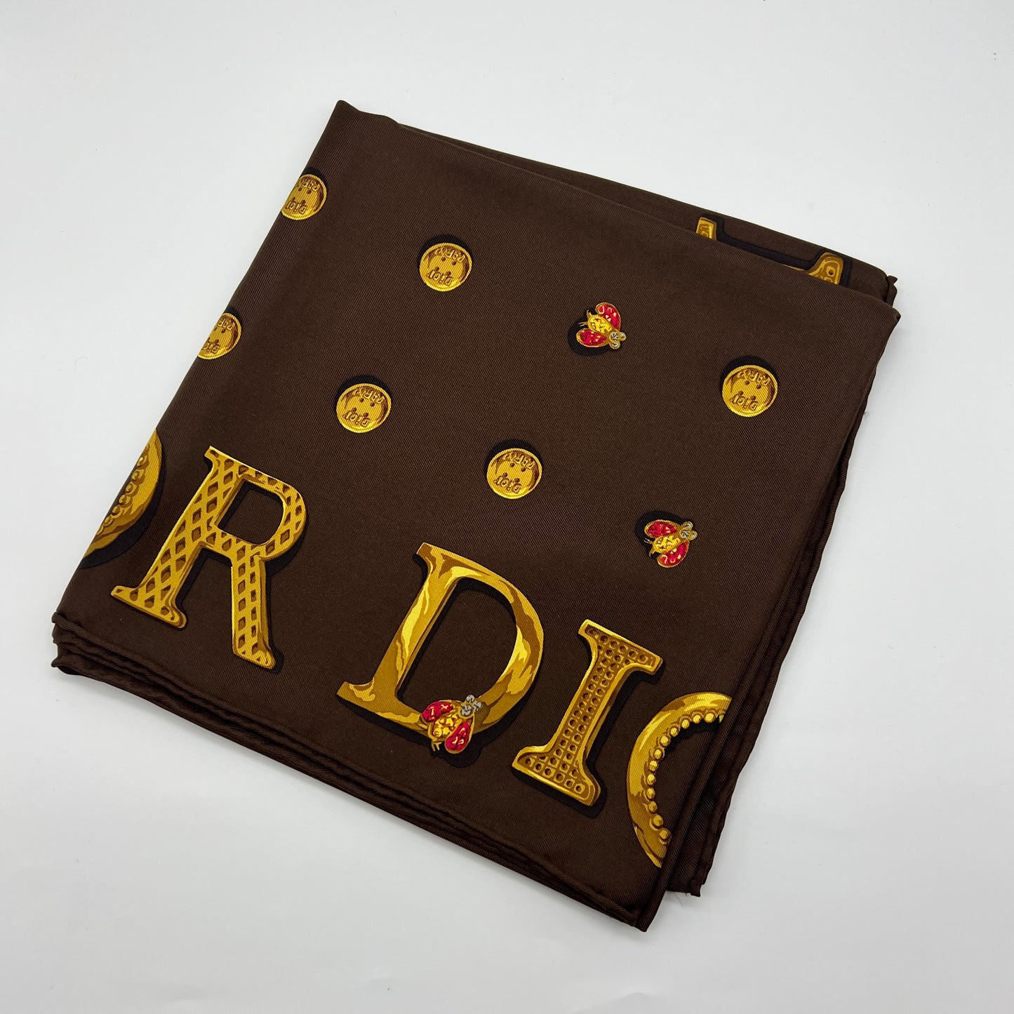 Christian Dior Vintage Gold Coin Brown Color Scarf