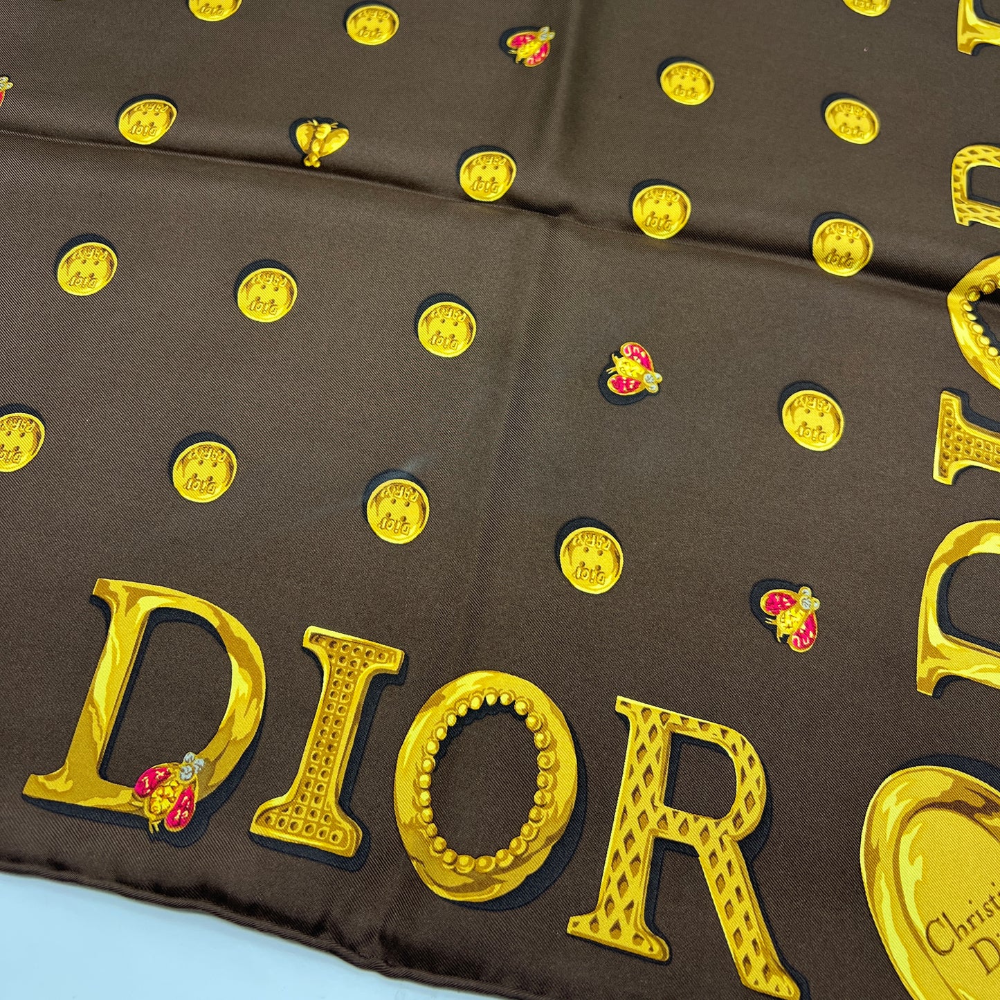 Christian Dior Vintage Gold Coin Brown Color Scarf