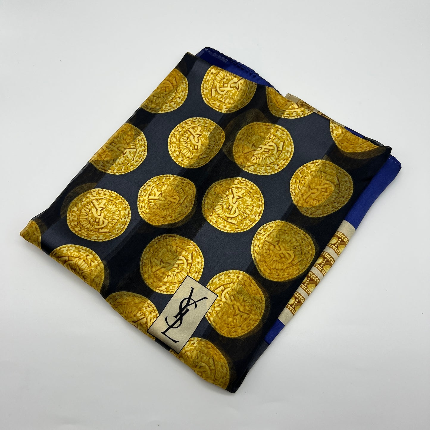 Yves Saint Laurent Vintage Gold Coin Pattern Long Scarf