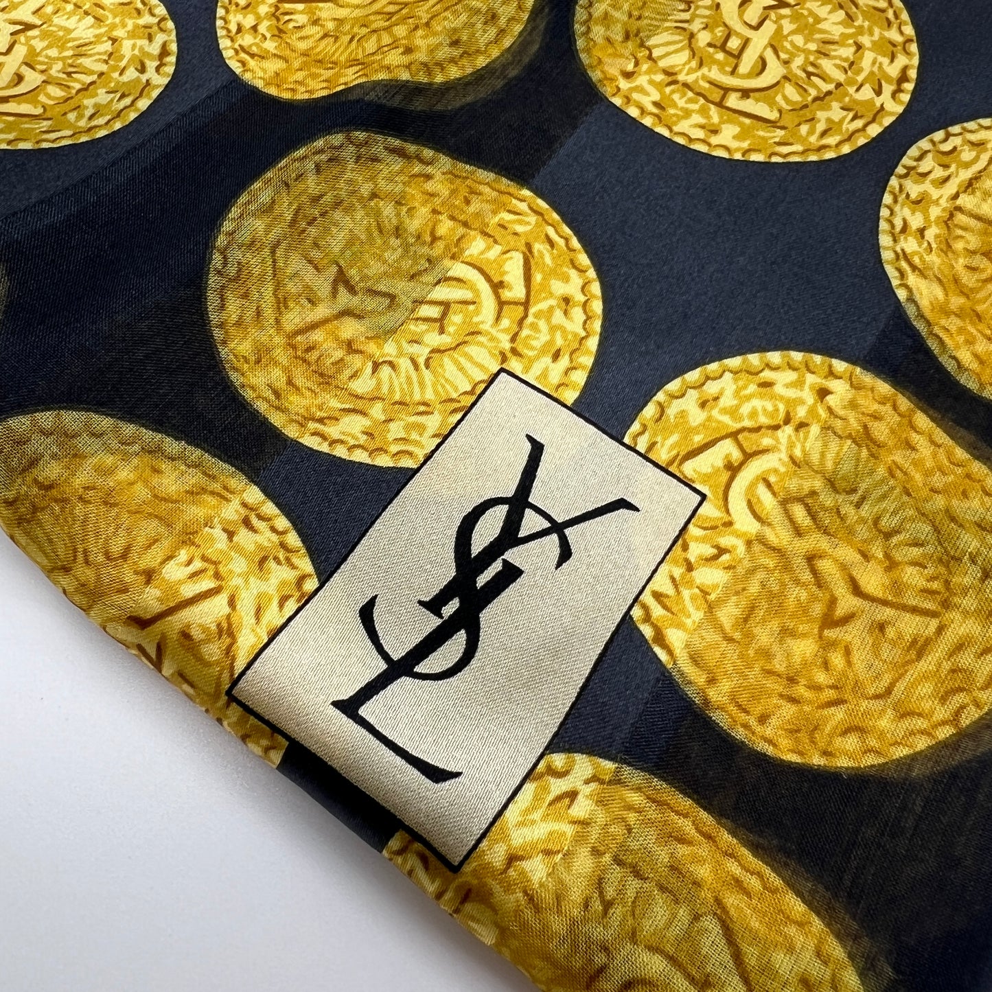 Yves Saint Laurent Vintage Gold Coin Pattern Long Scarf