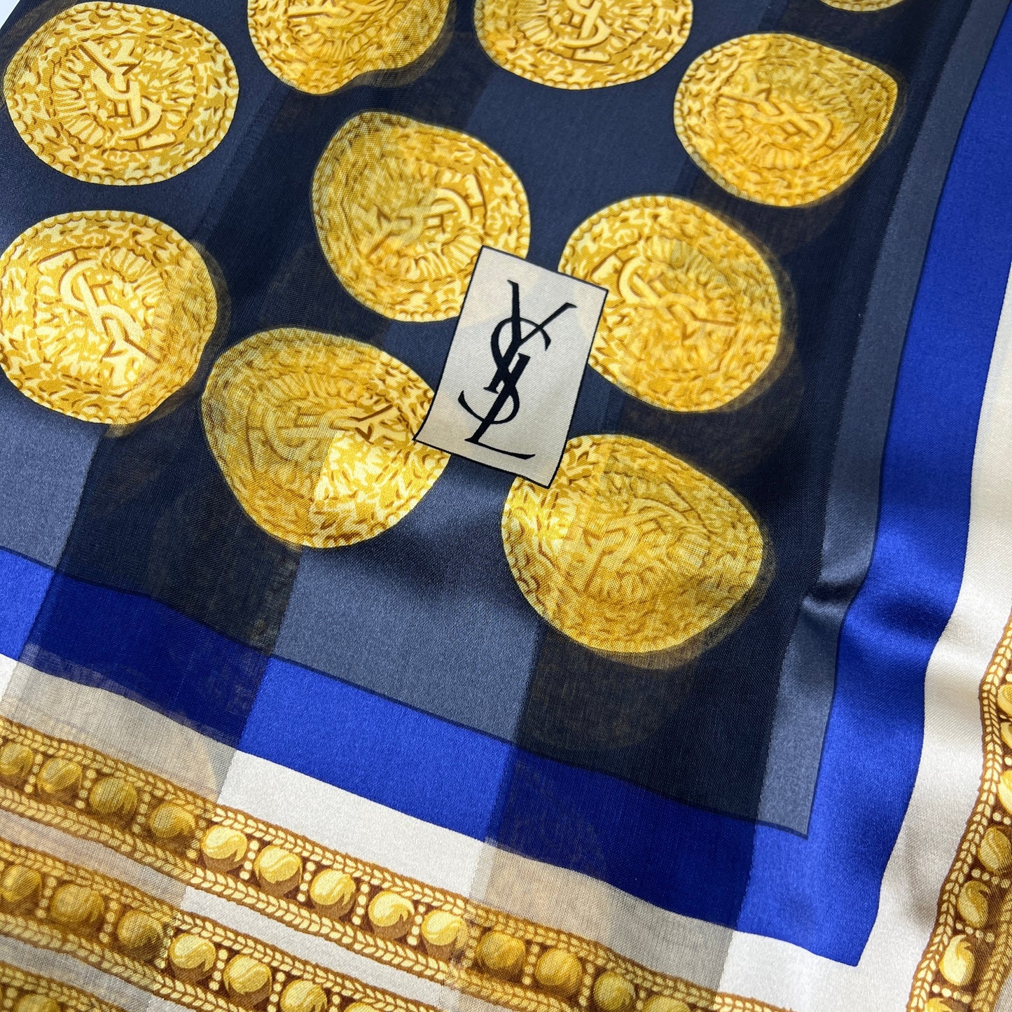 Yves Saint Laurent Vintage Gold Coin Pattern Long Scarf