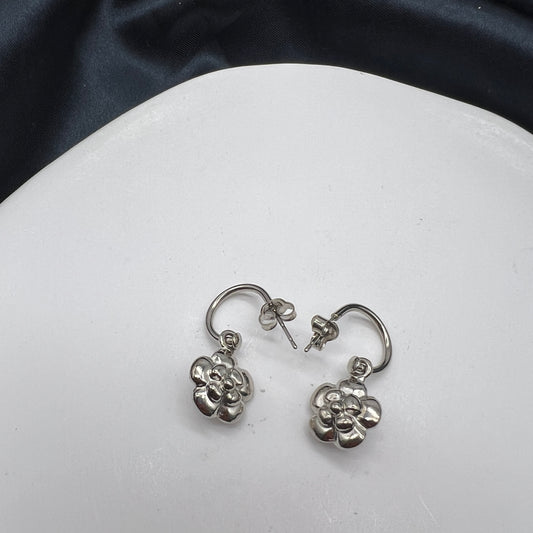 Chanel Vintage Camellia Silver Earrings