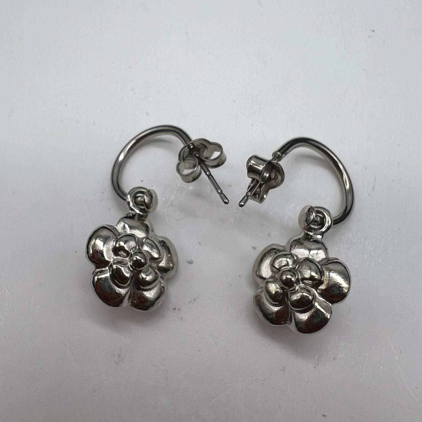 Chanel Vintage Camellia Silver Earrings