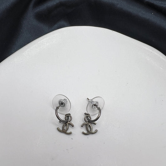 Chanel Vintage Cc Logo Silver Earrings