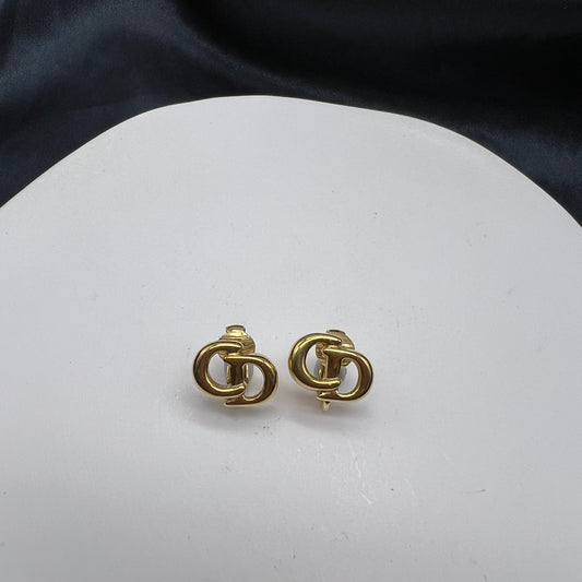 Christian Dior Vintage Cd Logo Golden Clip On Earrings