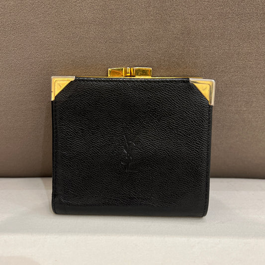 Yves Saint Laurent Classic Clasp Black Leather Wallet With Ysl Logo