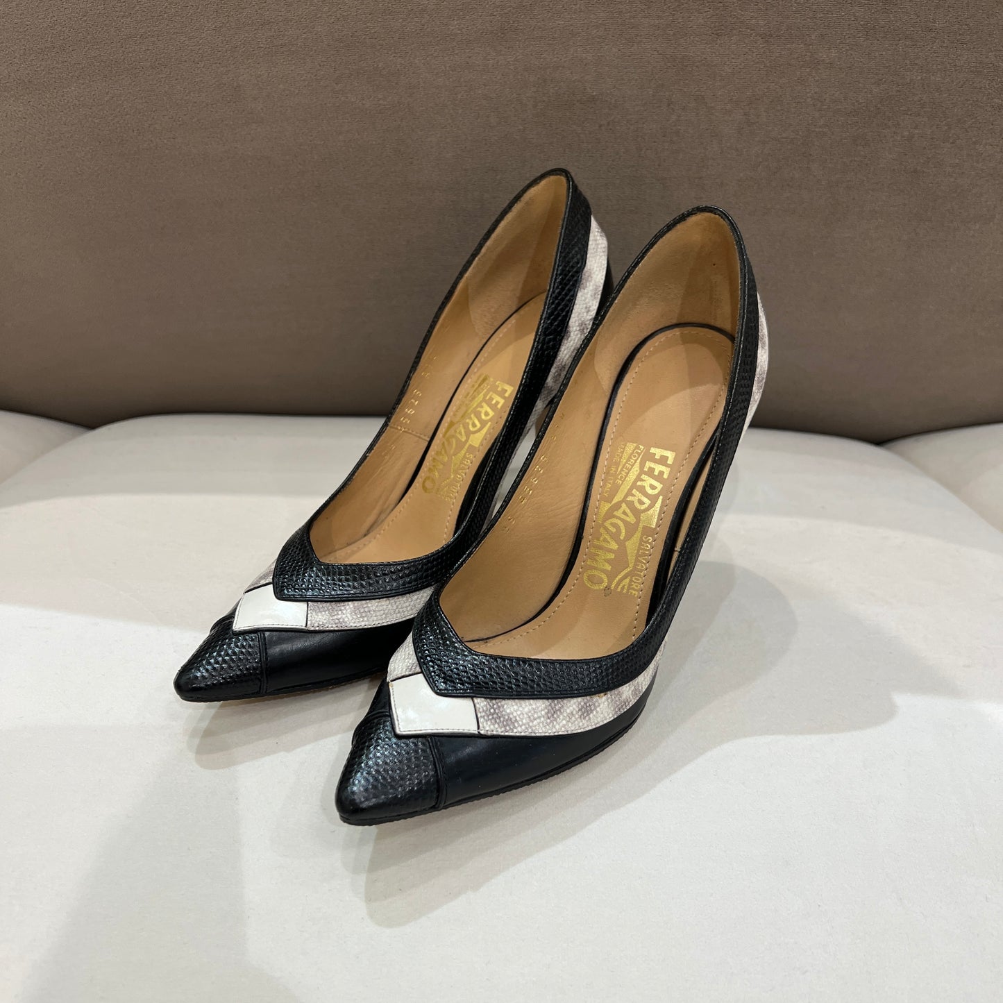 Ferragamo Embossed Leather Pumps