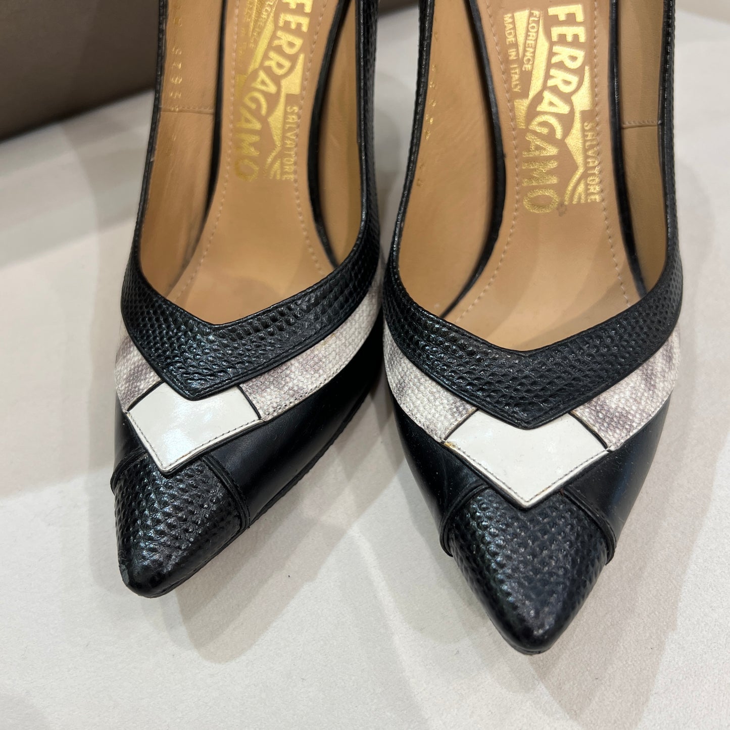 Ferragamo Embossed Leather Pumps