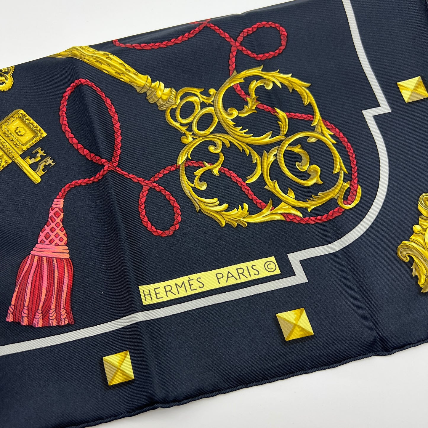 Hermes Vintage Golden Key Silk Scarf