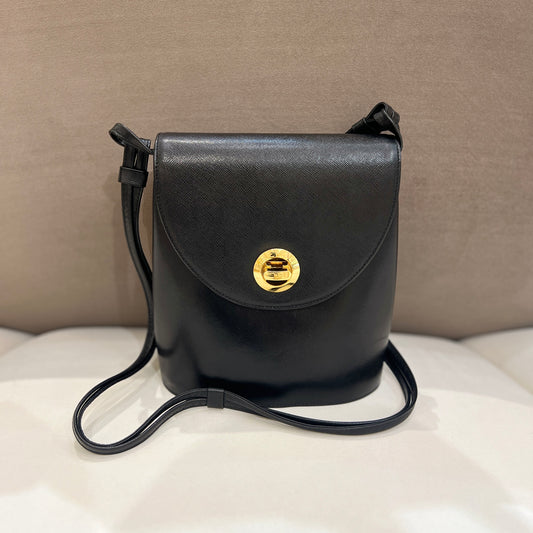 Givenchy Vintage Black Embossed Lather With Golden Turn Lock Shoulder Bag