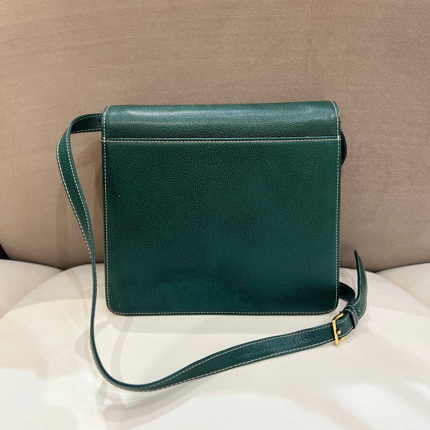 Yves Saint Laurent Vintage Stitched Logo Green Leather Shoulder Bag