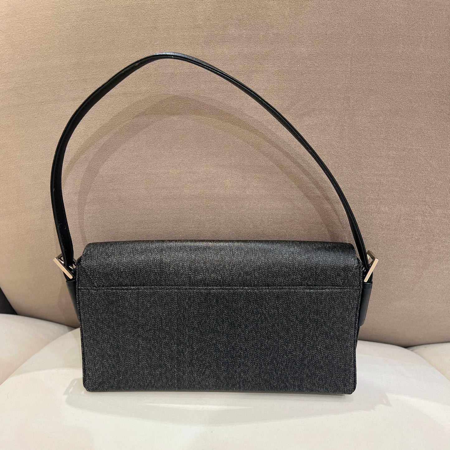 Givenchy Vintage Black Canvas Shoulder Bag With Silver Hardware