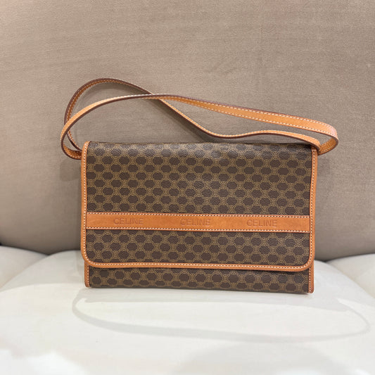 Celine Vintage Brown Macadam Monogram Canvas Should Bag