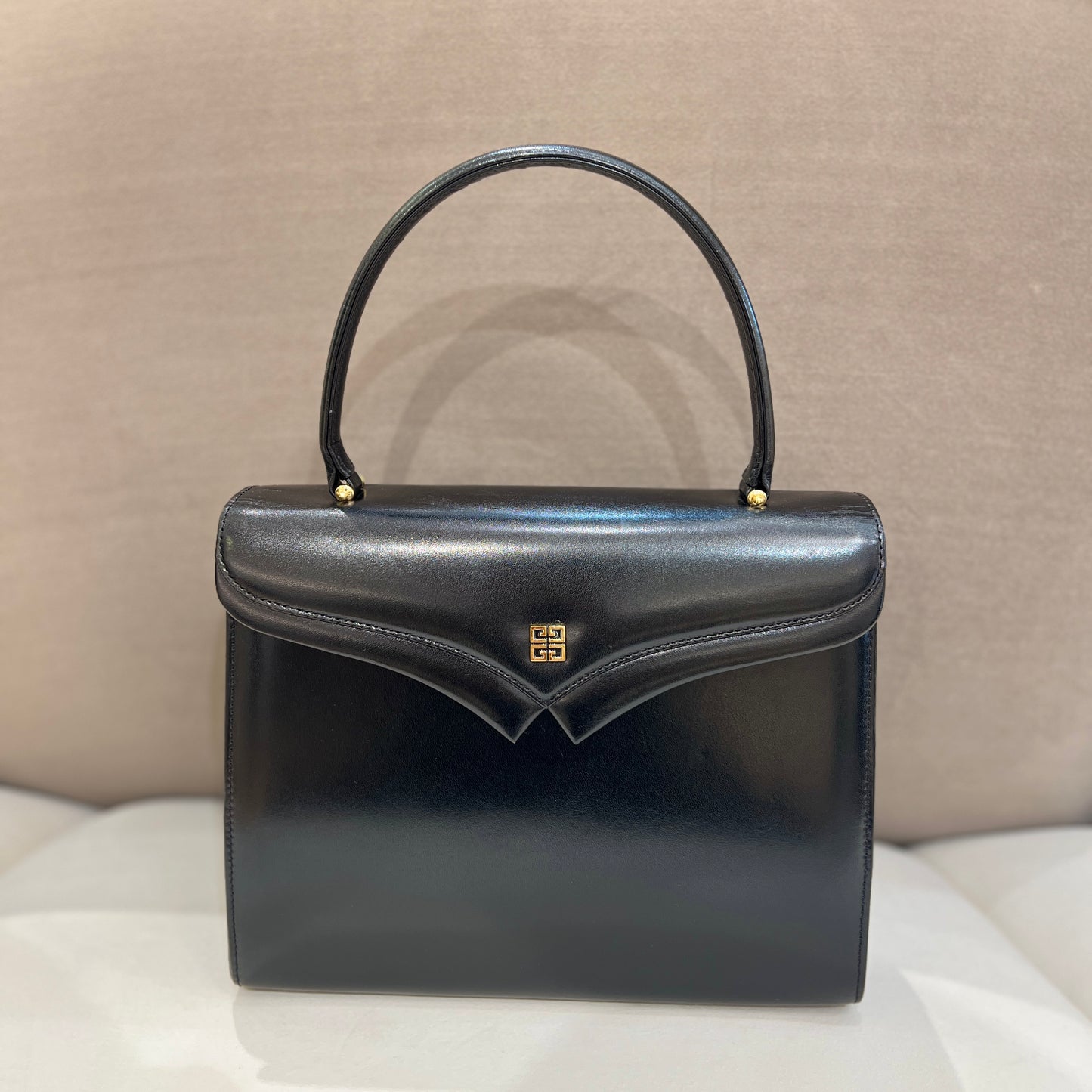 Givenchy Vintage 4G Logo Black Leather Top Handle Handbag