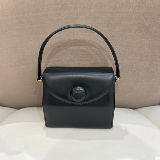 Givenchy Vintage Black Buckle Black Leather Box Shape Handbag