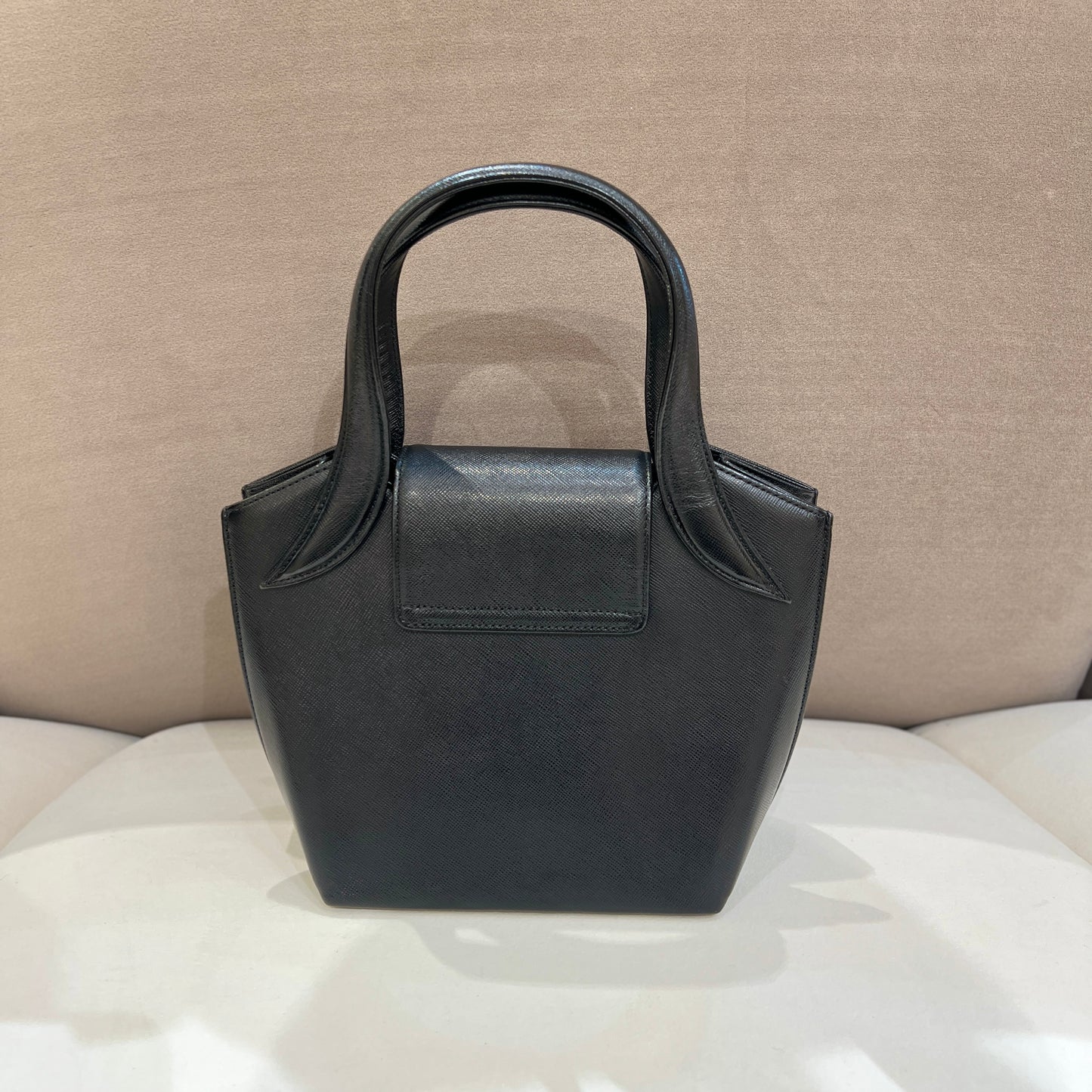 Givenchy Vintage Black Embossed Lather With Golden Turn Lock Top Handle Handbag