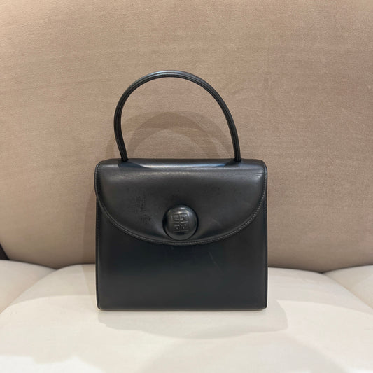 Givenchy Vintage Black Leather Buckle Top Handle Handbag