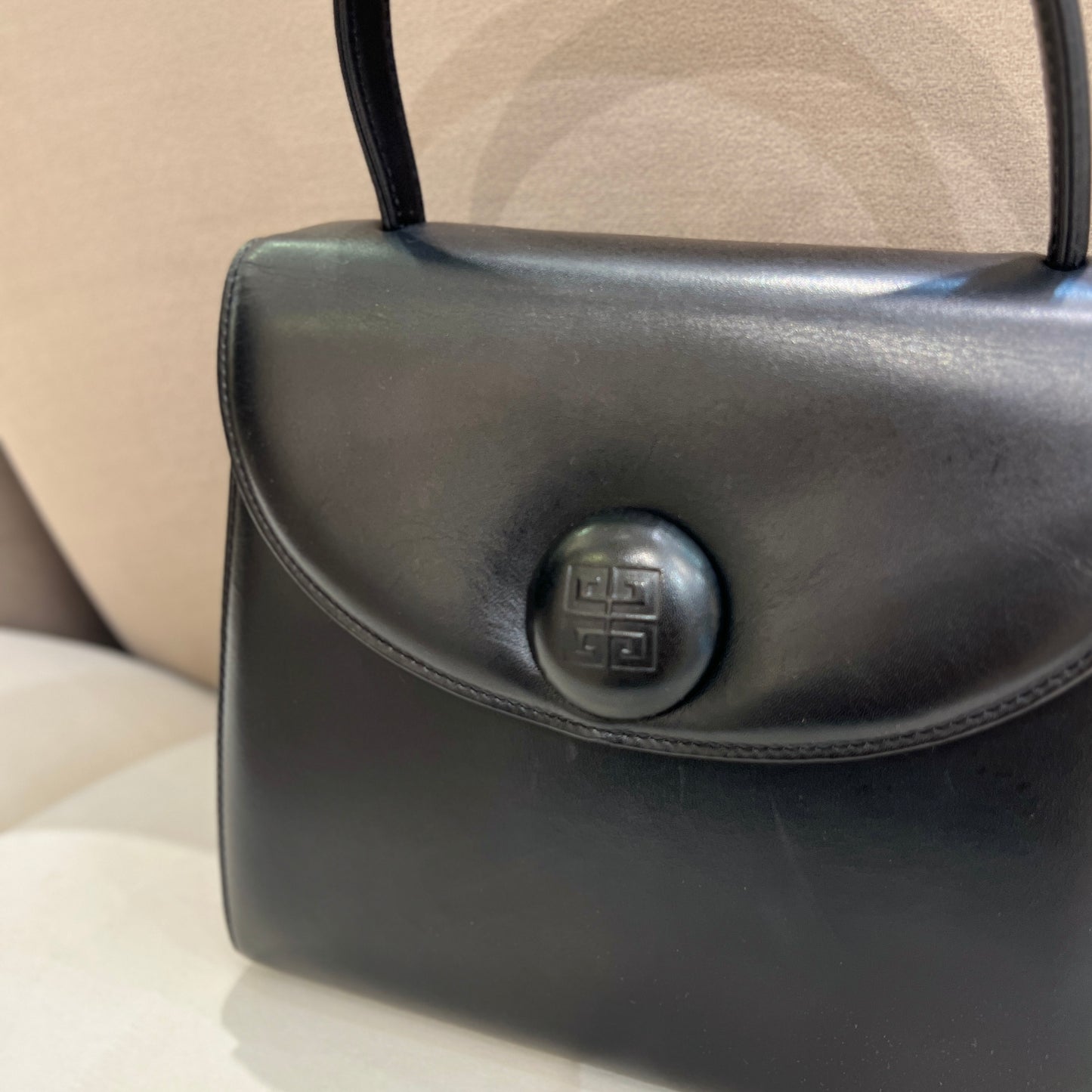 Givenchy Vintage Black Leather Buckle Top Handle Handbag