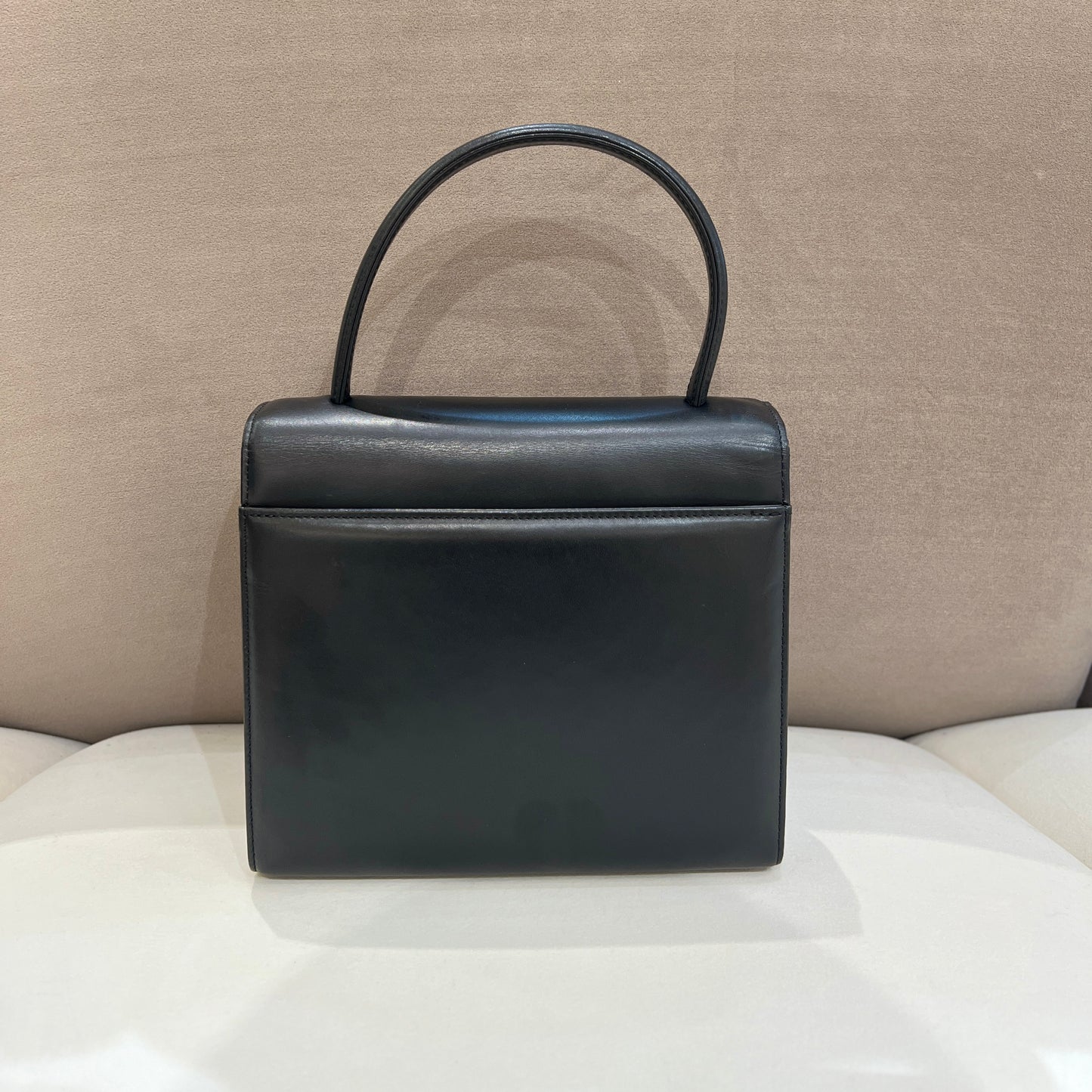 Givenchy Vintage Black Leather Buckle Top Handle Handbag