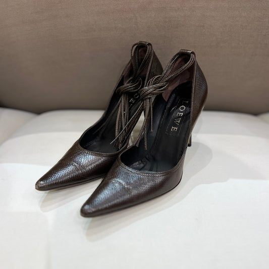 Loewe Vintage Brown Leather Zapato Clásico Heel