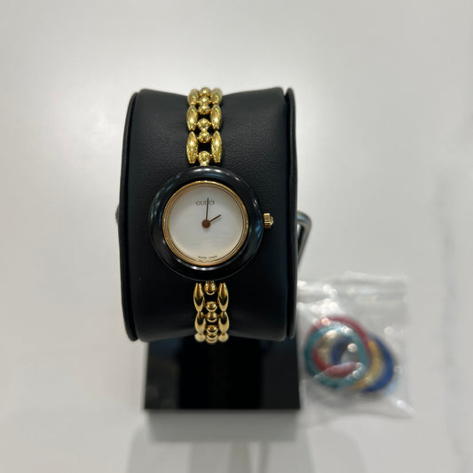 Gucci Vintage 11/12.2 Gold Dial White Circle Face Golden Bracelet Watch with 5 Pieces Bezel Replacement