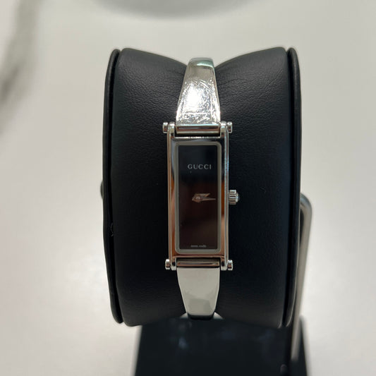 Gucci Vintage 1500L Silver Dial Black Rectangle Face Stainless Steel Bangle Watch