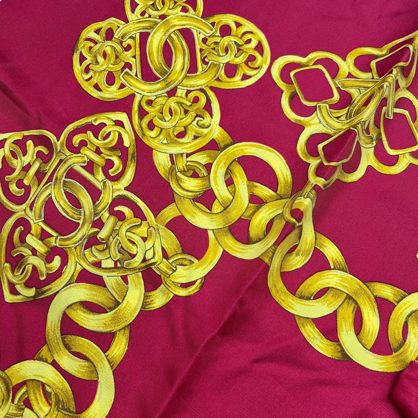 Chanel Vintage Red Color With Golden Chain Silk Scarf