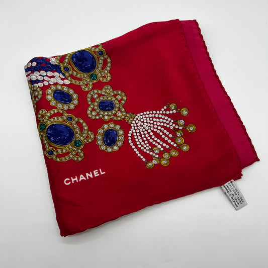 Chanel Vintage Red Jewellery Silk Scarf